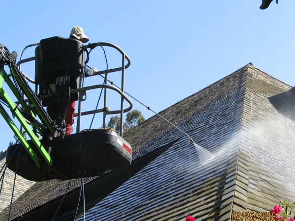 Commercial roof cleaning with lift access