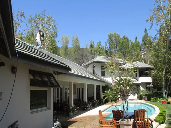 Roof cleaning on slate roofing